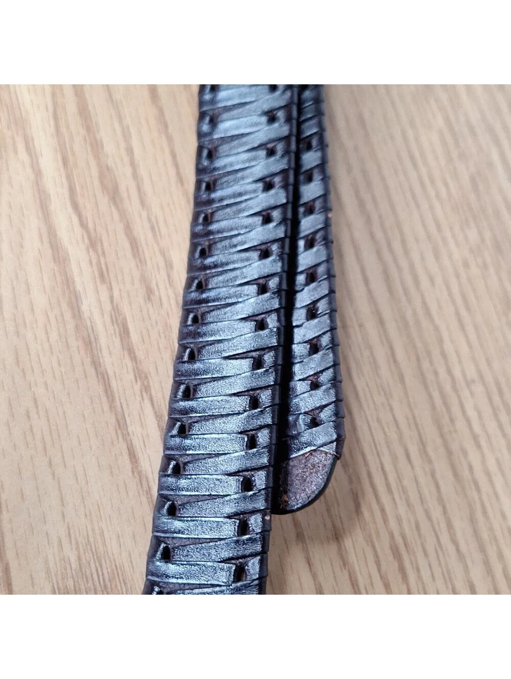 Vintage Dark Brown Woven Genuine Leather Belt Mens Large Braided Style 1053